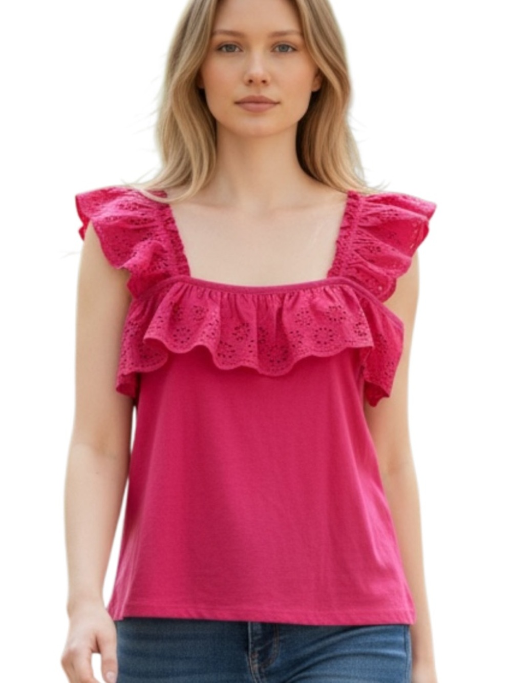 Inner Circle Tank Top, Ruffle Sleeve, Color Pink, Size Medium